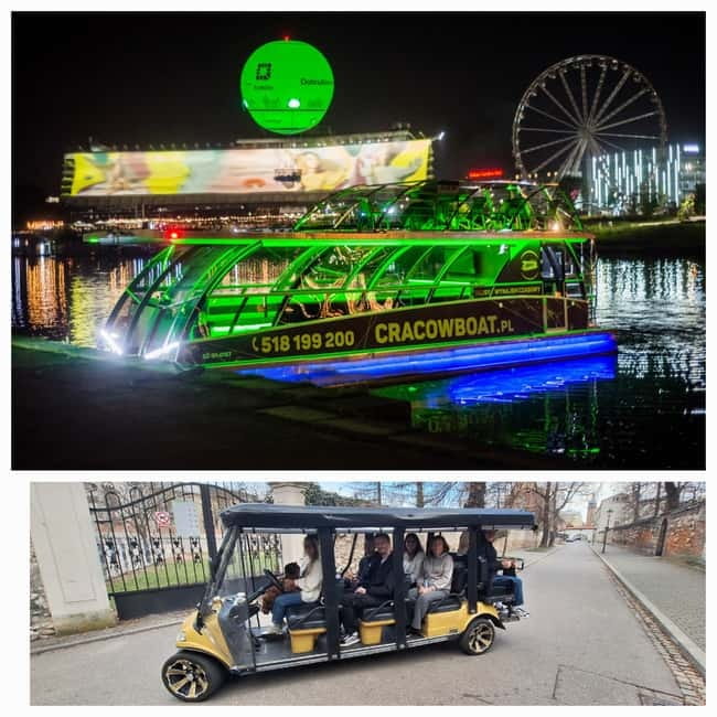 City Tour Cracow golf car plus Cruise on the Vistula River. - Main Market Square, Cloth Hall, and Town Hall Tower: the heart of Krakow