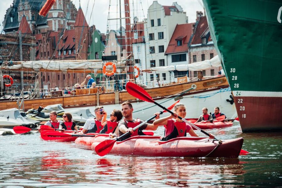 Gdansk: Guided Kayak Tour - Finding the red shipping containers near the yacht club