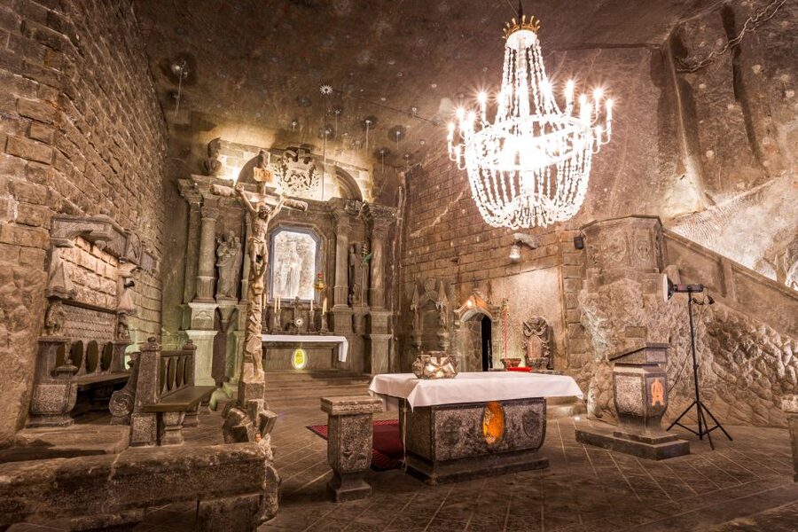 Unesco List; Wieliczka Salt Mine Half-Day Tour from Kraków - St. Kinga’s Chapel: where salt carvings take over the room
